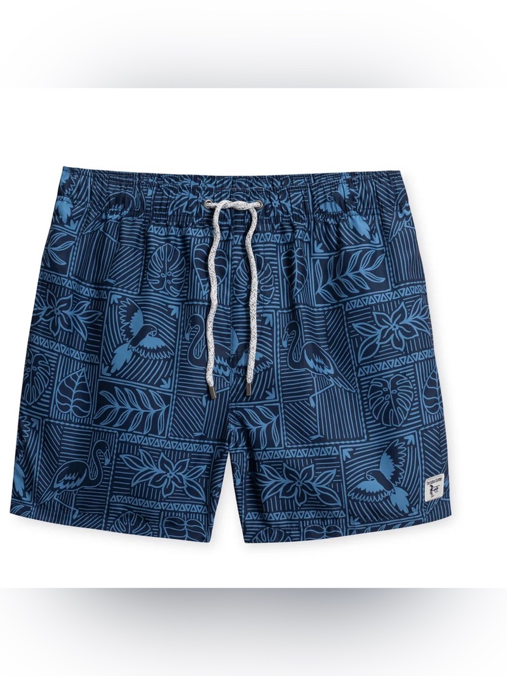 Vintage Summer Men's Blue Tropical Print Swim Trunks